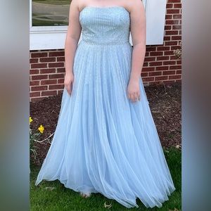 Stella Couture Embellished A Line Strapless Prom Dress Formal Gown